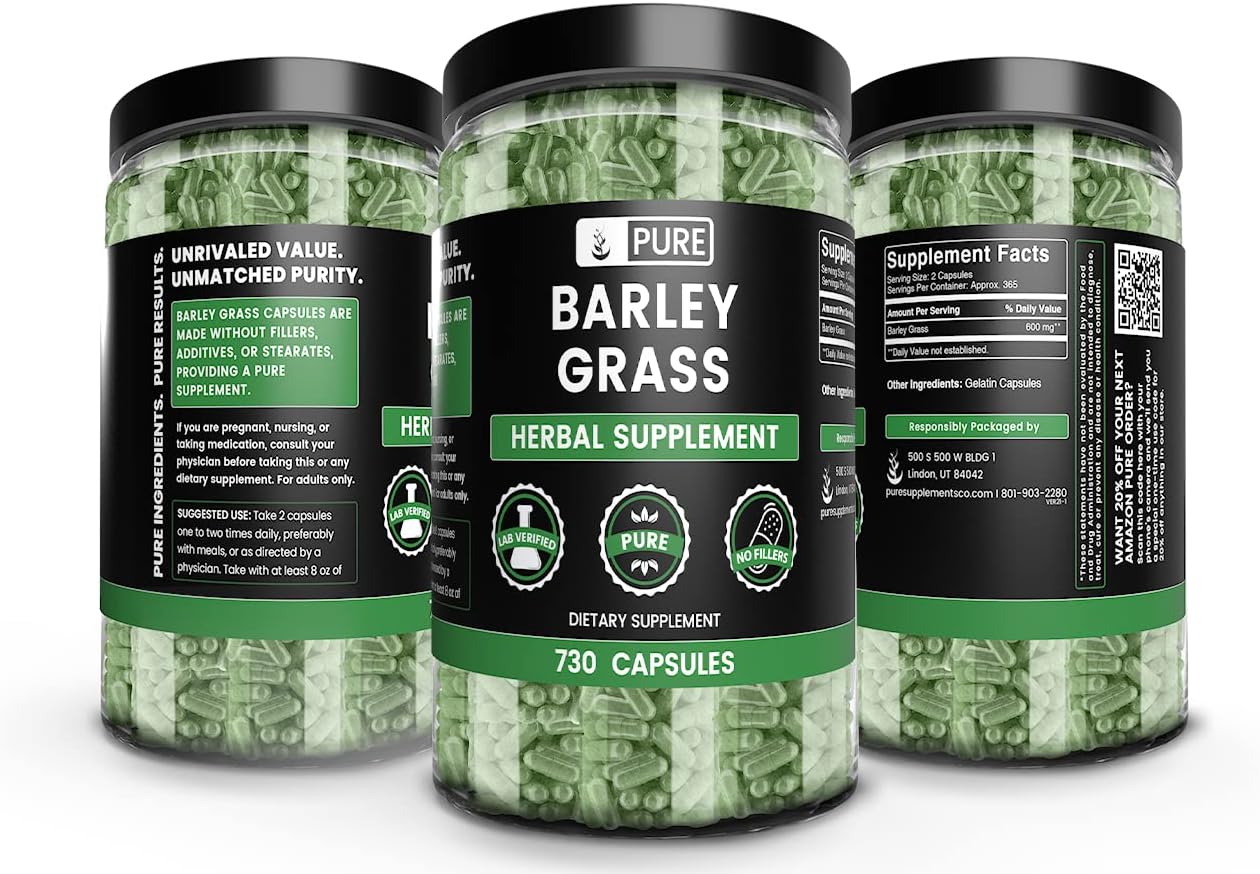 730 Capsules Barley Grass Supplement with Pure Original Ingredients, No Magnesium or Rice Fillers - Always Pure