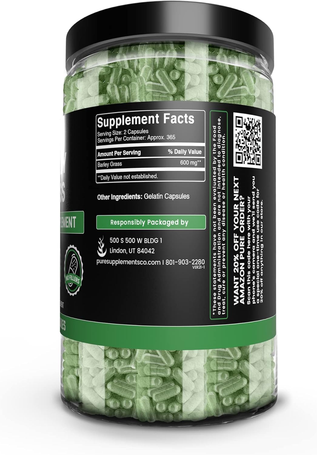 730 Capsules Barley Grass Supplement with Pure Original Ingredients, No Magnesium or Rice Fillers - Always Pure