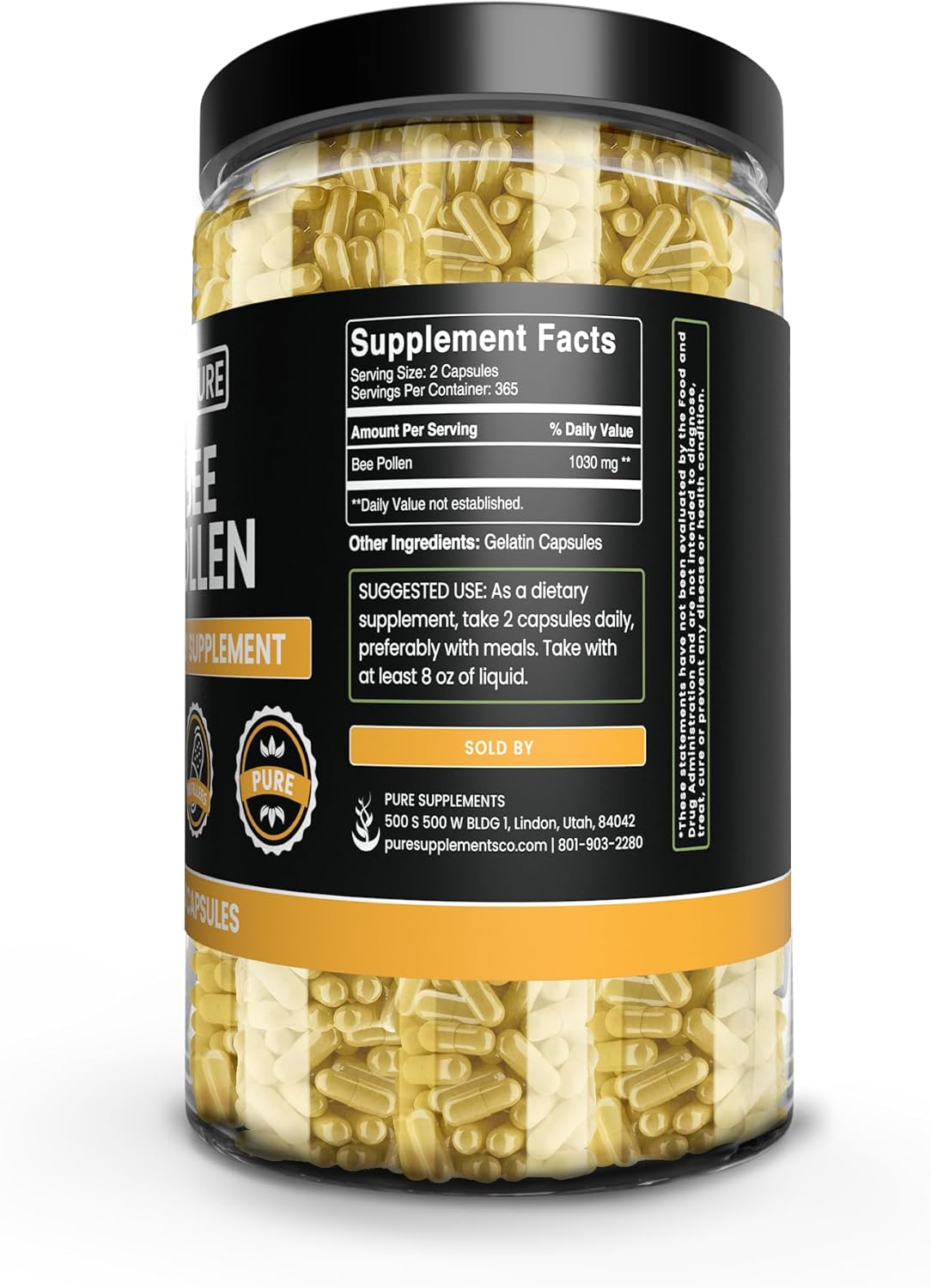 730 Capsules of Lab Verified Pure Bee Pollen with No Magnesium or Rice Fillers