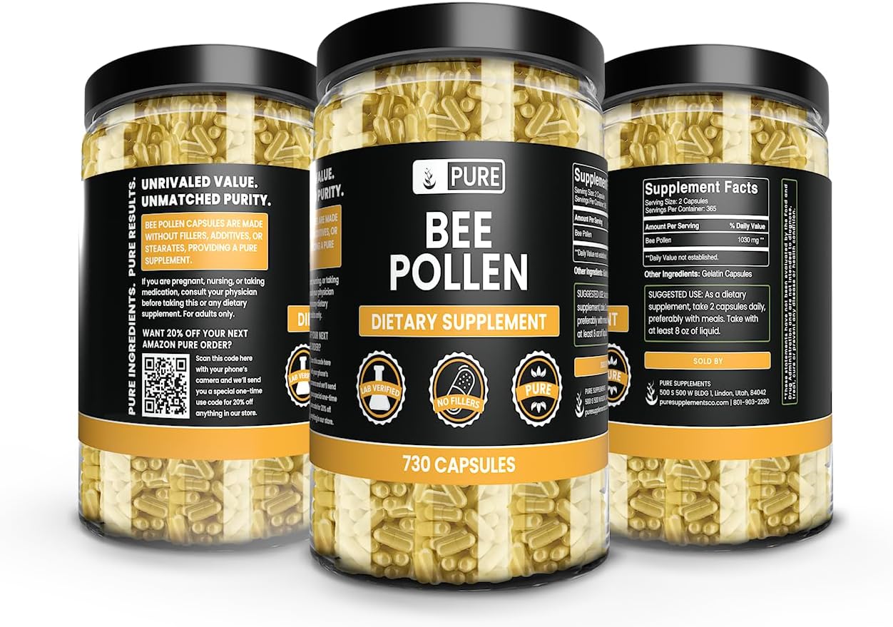 730 Capsules of Lab Verified Pure Bee Pollen with No Magnesium or Rice Fillers