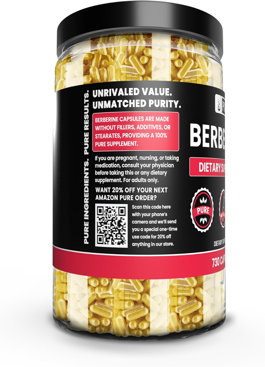730 Capsules of Pure Berberine Supplement - No Magnesium or Rice Fillers - Lab Verified - Original Ingredients
