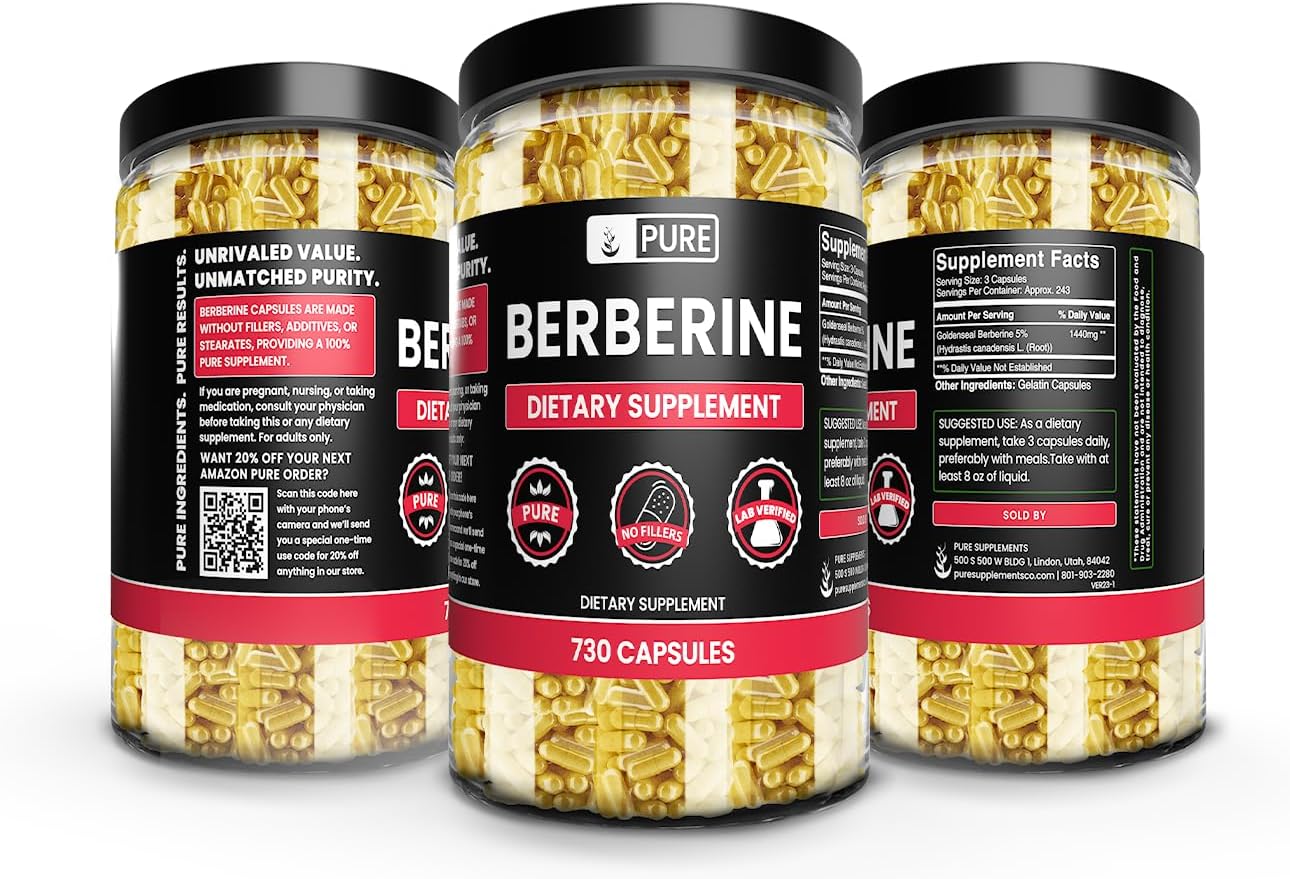 730 Capsules of Pure Berberine Supplement - No Magnesium or Rice Fillers - Lab Verified - Original Ingredients