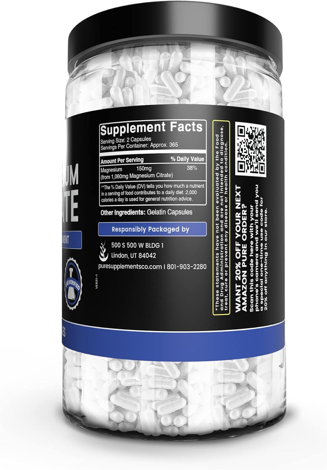 730 Capsules of Pure Magnesium Citrate with Original Ingredients - No Fillers, Lab Verified