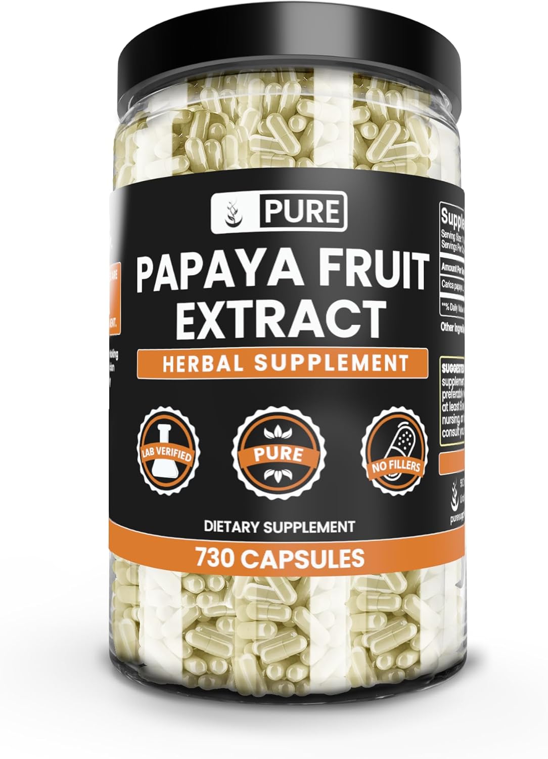 730 Capsules of Pure Papaya Extract, No Magnesium or Rice Fillers - Lab Verified Quality