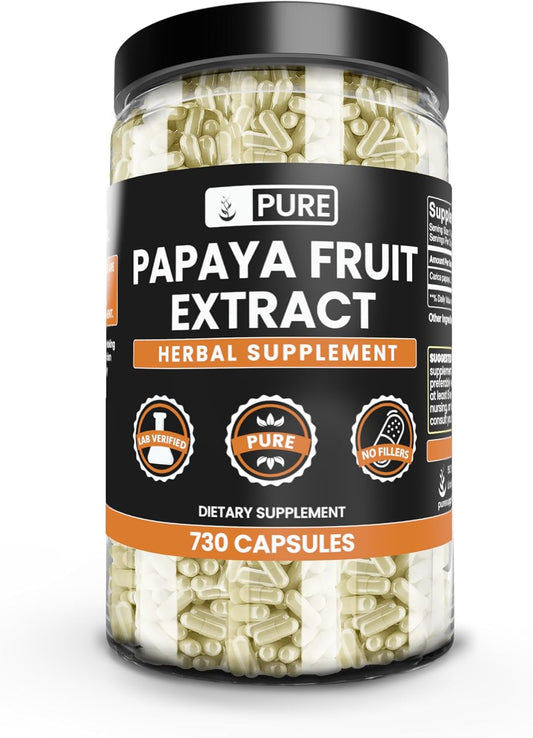 730 Capsules of Pure Papaya Extract, No Magnesium or Rice Fillers - Lab Verified Quality