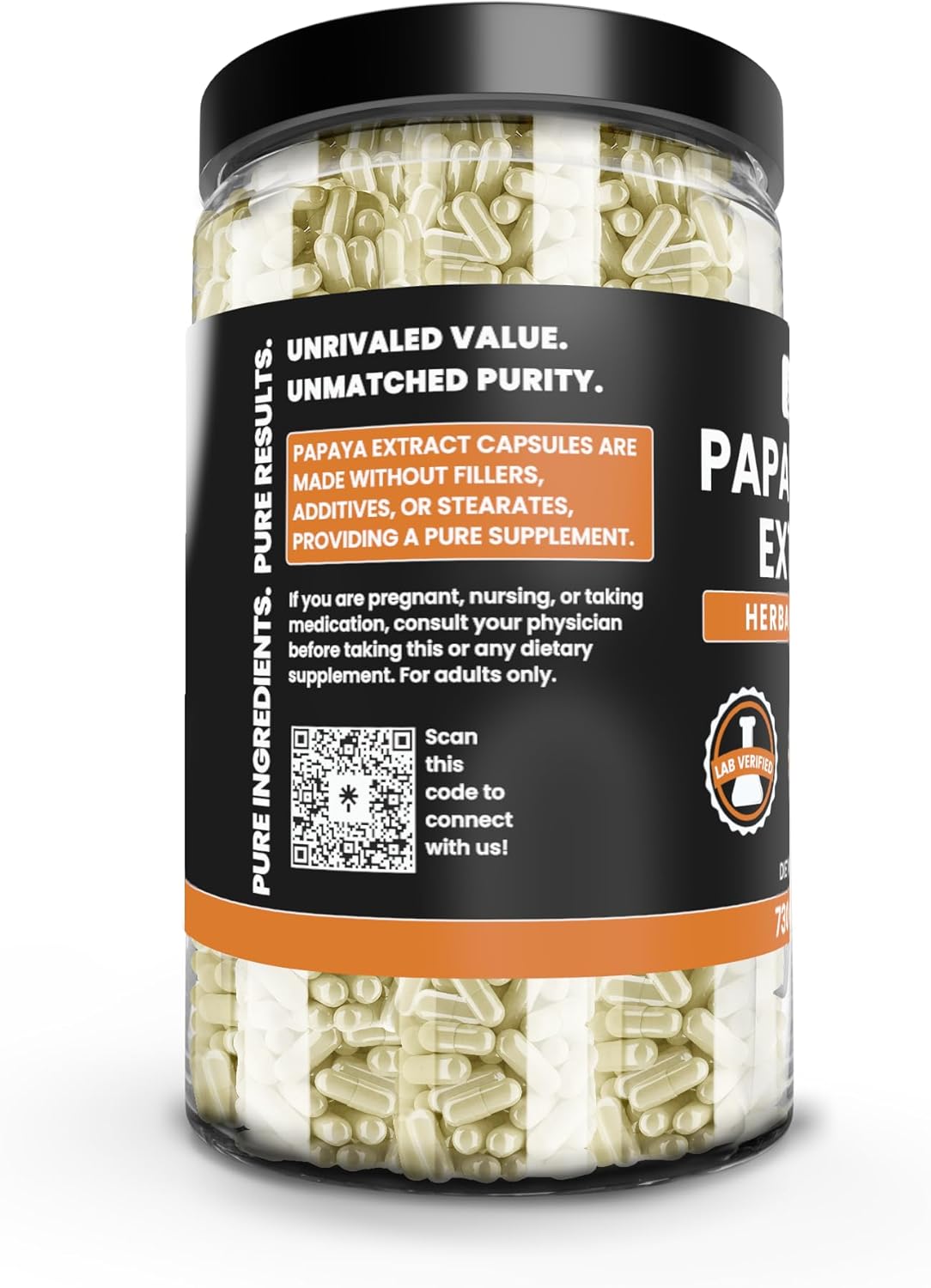 730 Capsules of Pure Papaya Extract, No Magnesium or Rice Fillers - Lab Verified Quality
