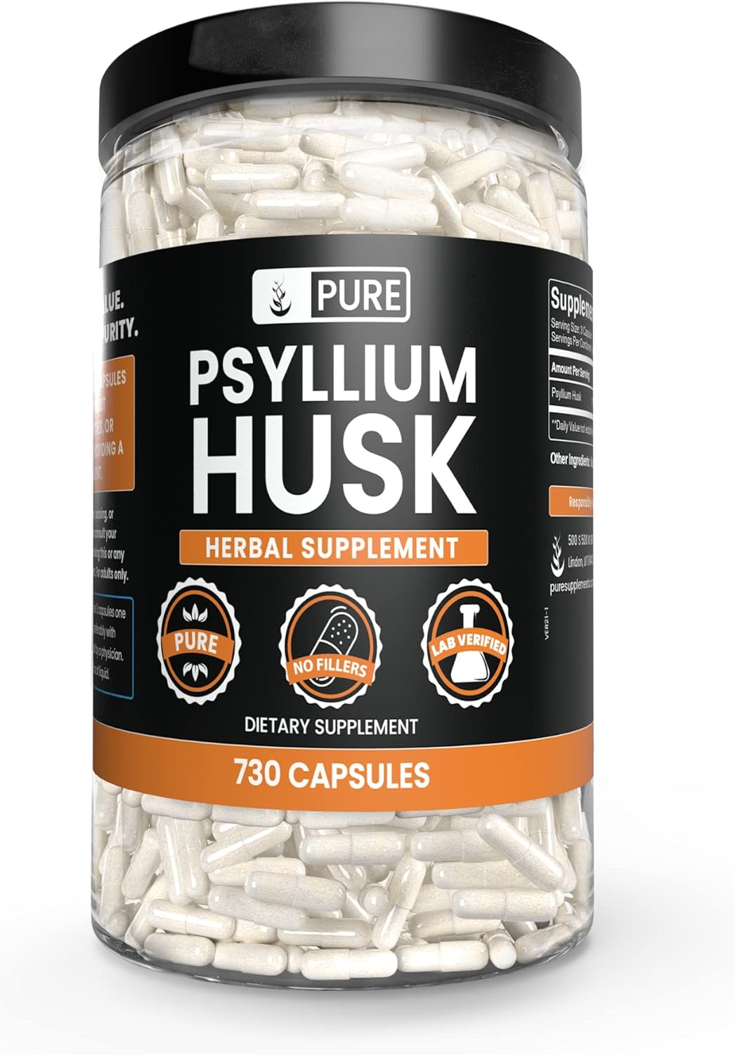 730 Capsules of Pure Psyllium Husk - No Magnesium or Rice Fillers - Lab Verified