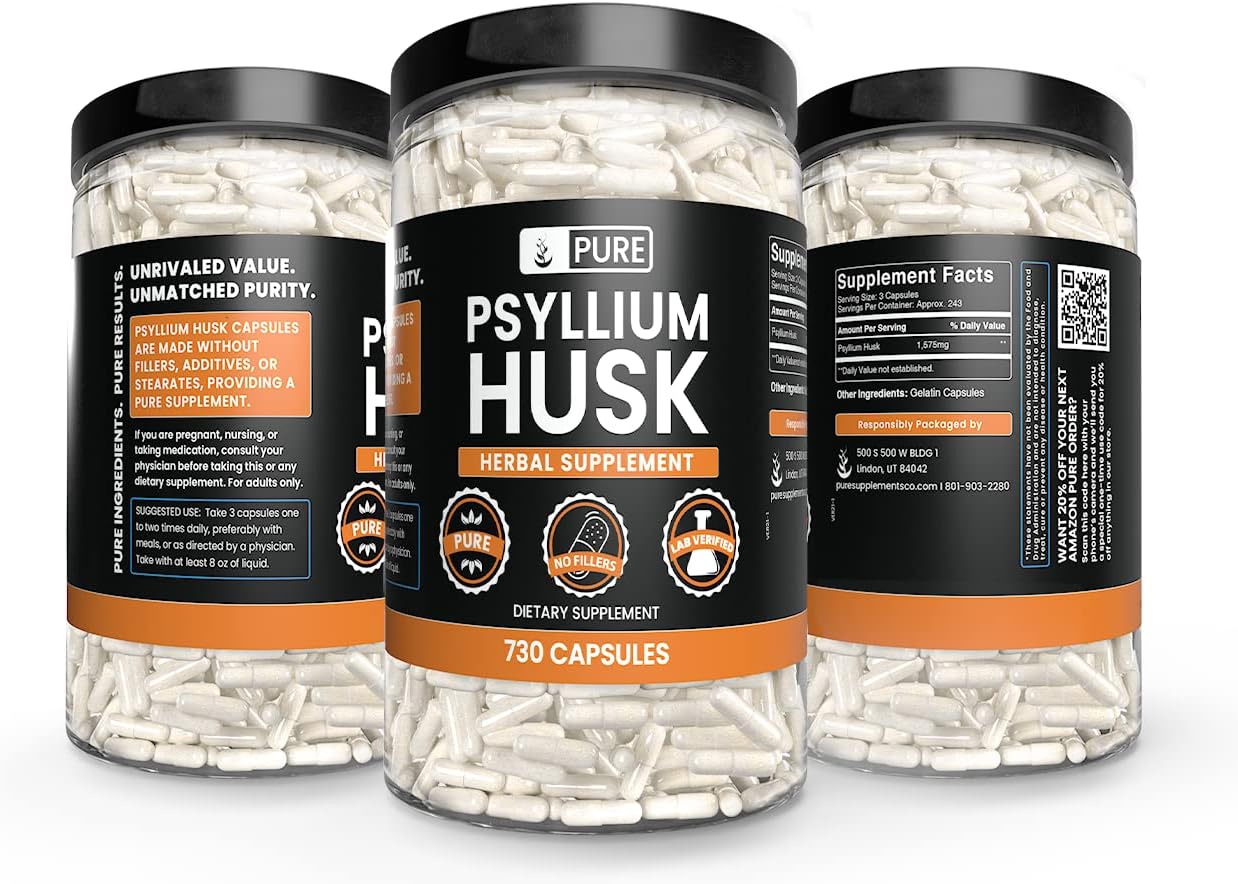 730 Capsules of Pure Psyllium Husk - No Magnesium or Rice Fillers - Lab Verified