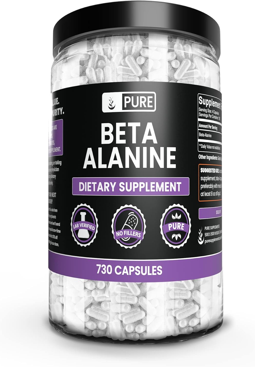 730 Capsules Pure Beta Alanine with Original Ingredients, Lab Verified, No Additives or Fillers