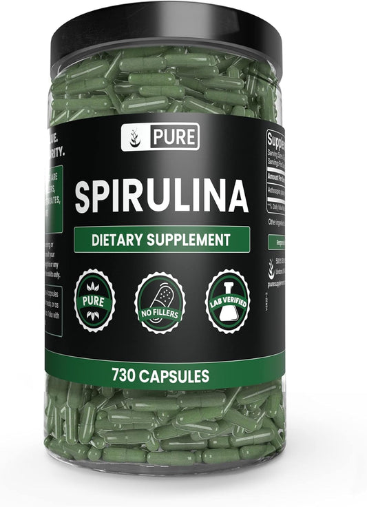 730 Pure Spirulina Capsules - No Magnesium or Rice Fillers, Lab Verified, Always Original Ingredients