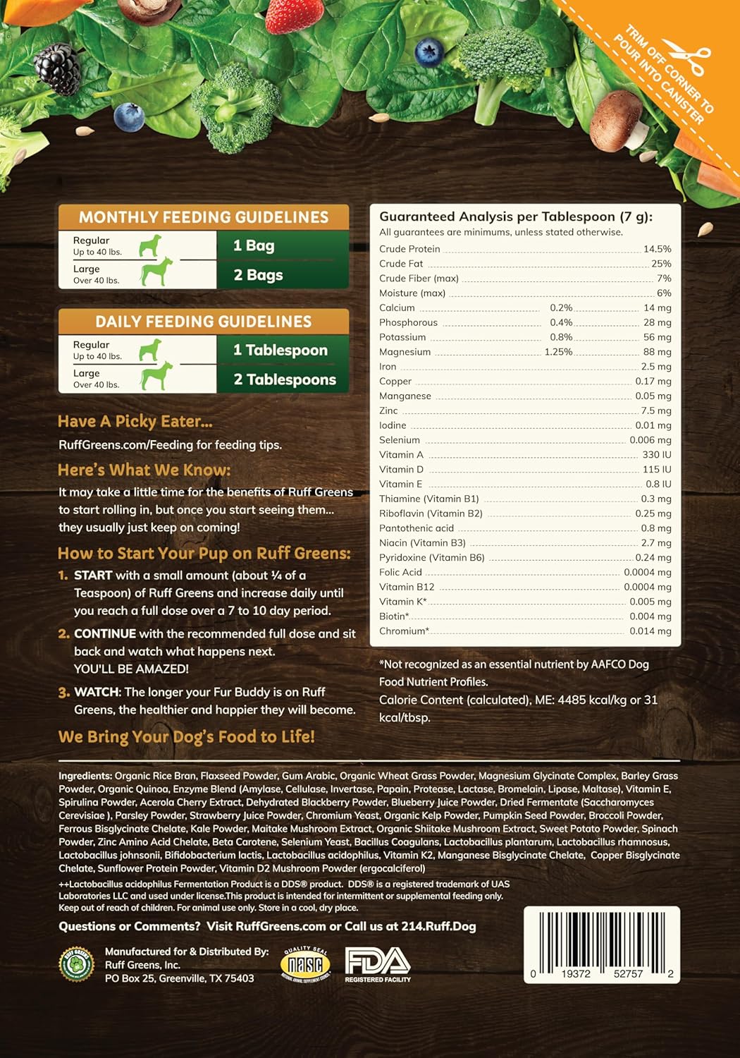 7.4 oz Ruff Greens K9 VitaSmart Supplement for Dogs - Nutritional Vitamin & Mineral Support - BoostGo Australia