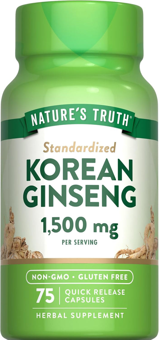 75 Count Nature's Truth Korean Ginseng Capsules with Standardized Extract - Non-GMO & Gluten Free Supplement