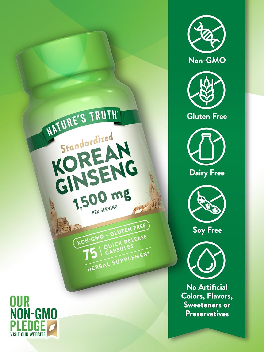 75 Count Nature's Truth Korean Ginseng Capsules with Standardized Extract - Non-GMO & Gluten Free Supplement