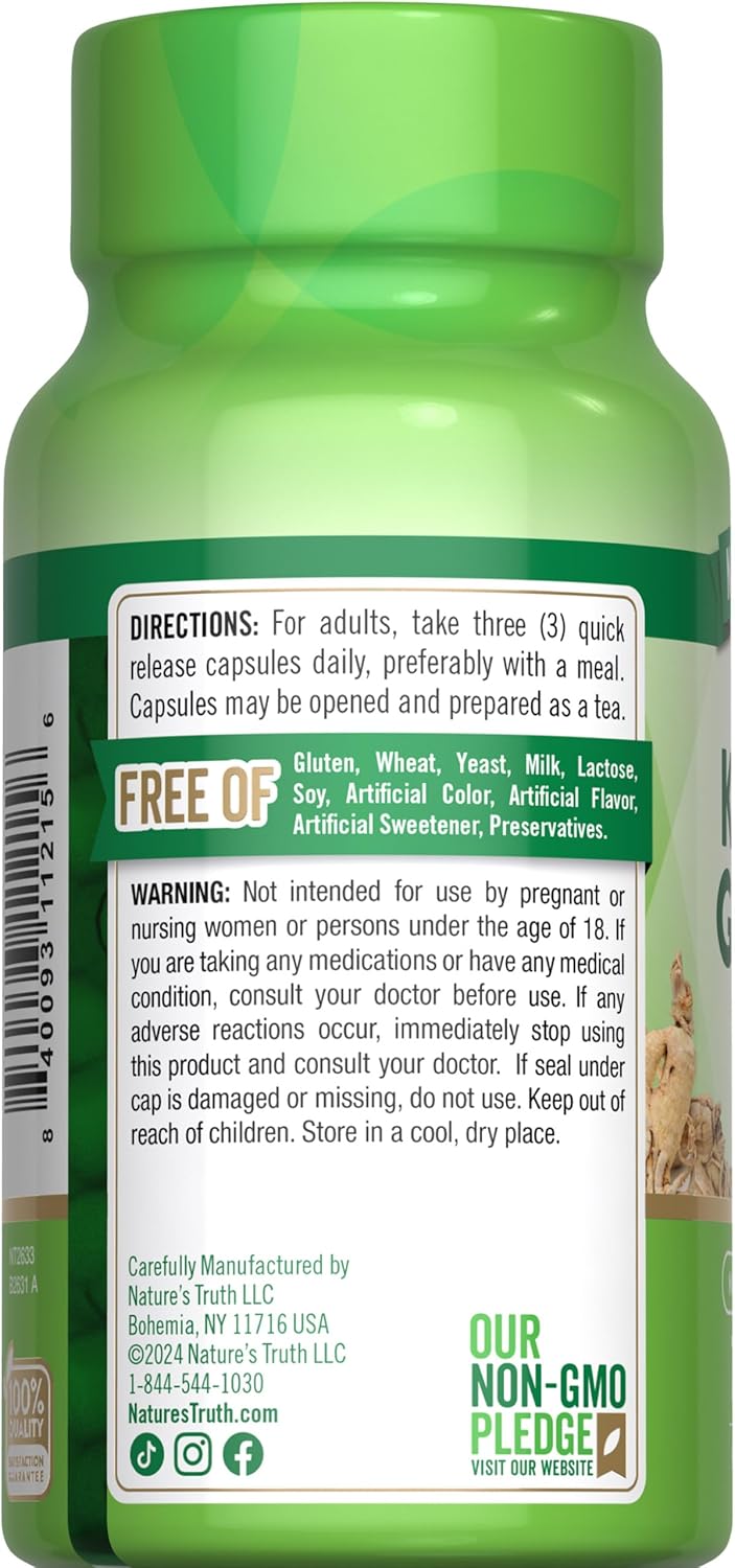75 Count Nature's Truth Korean Ginseng Capsules with Standardized Extract - Non-GMO & Gluten Free Supplement
