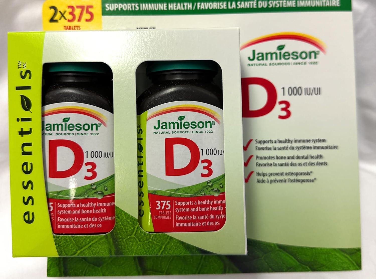 750 Count Jamieson Vitamin D3 1000IU Tablets (2 Bottles of 375)