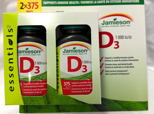750 Count Jamieson Vitamin D3 1000IU Tablets (2 Bottles of 375)