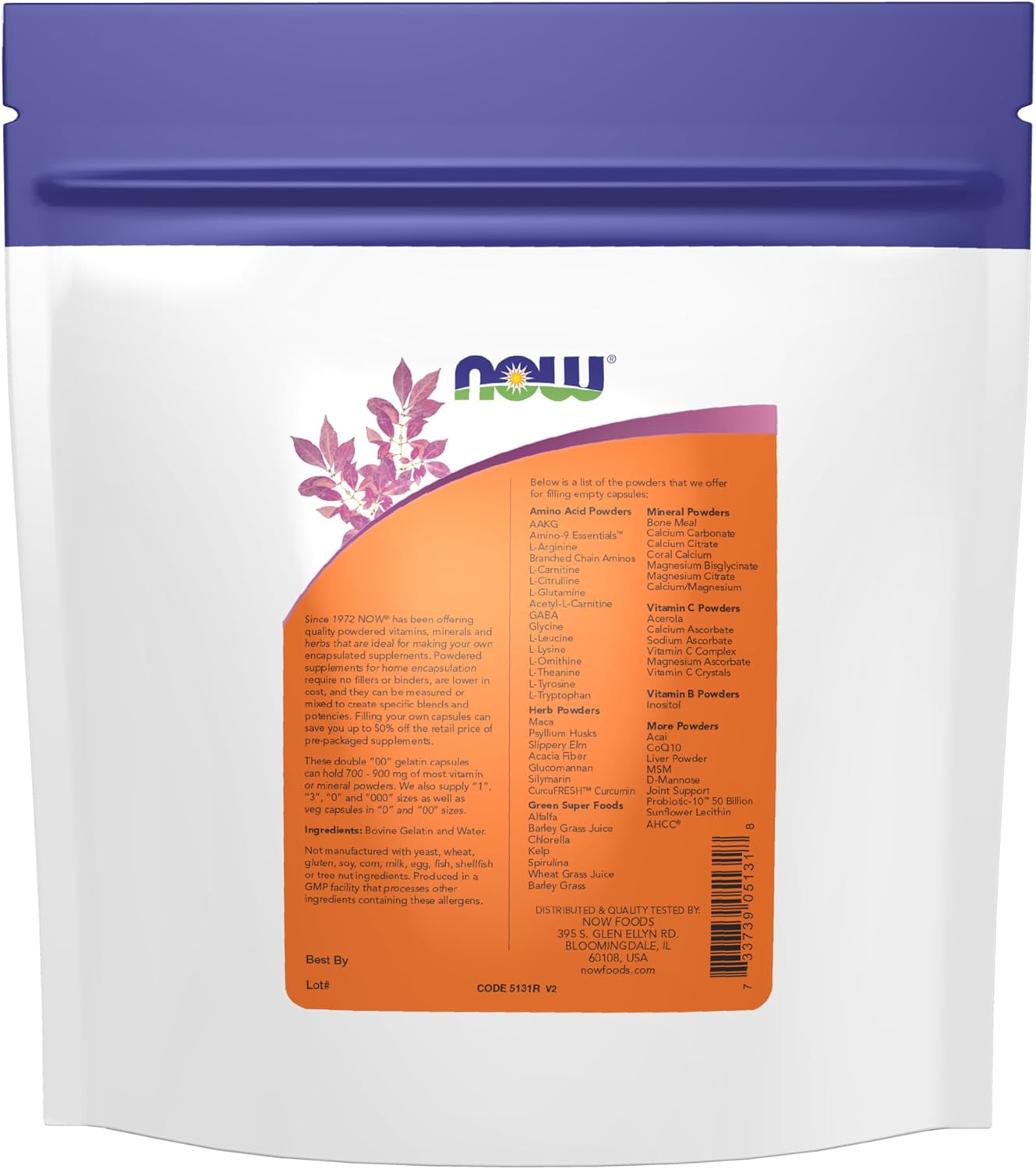 750 Double "00" Bovine Gelatin Capsules by NOW Foods - Filled by Weight