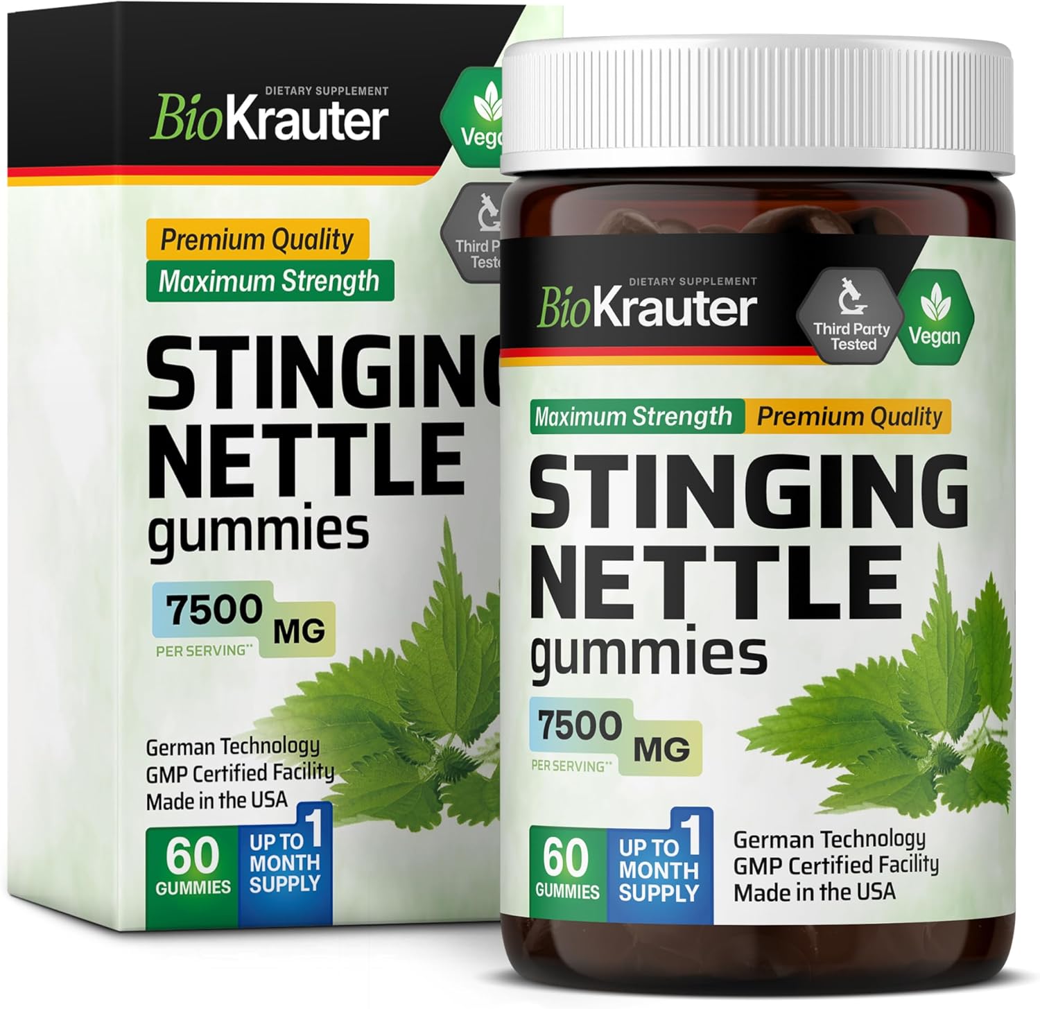 7500mg Stinging Nettle Root Gummies - 60 Chews - Vegan Urinary Support Supplement