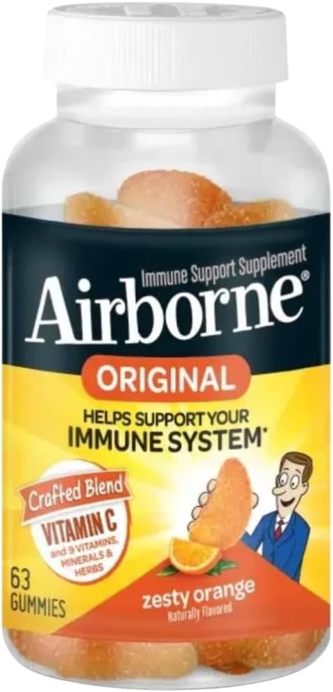 750mg Airborne Adult Vitamin C Gummies - 63 Count, Immune Support with Antioxidants C & E, Zesty Orange Flavor