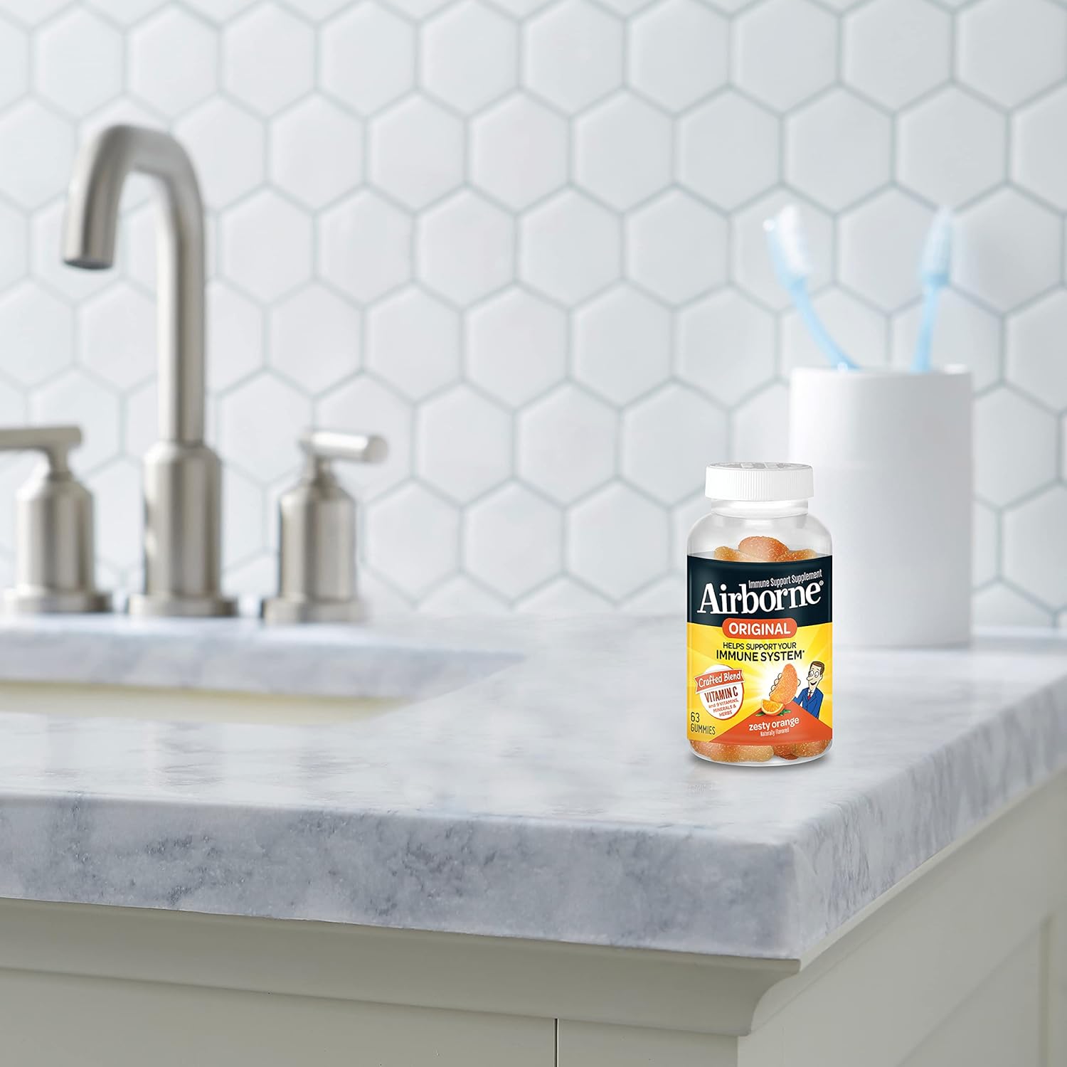 750mg Airborne Adult Vitamin C Gummies - 63 Count, Immune Support with Antioxidants C & E, Zesty Orange Flavor