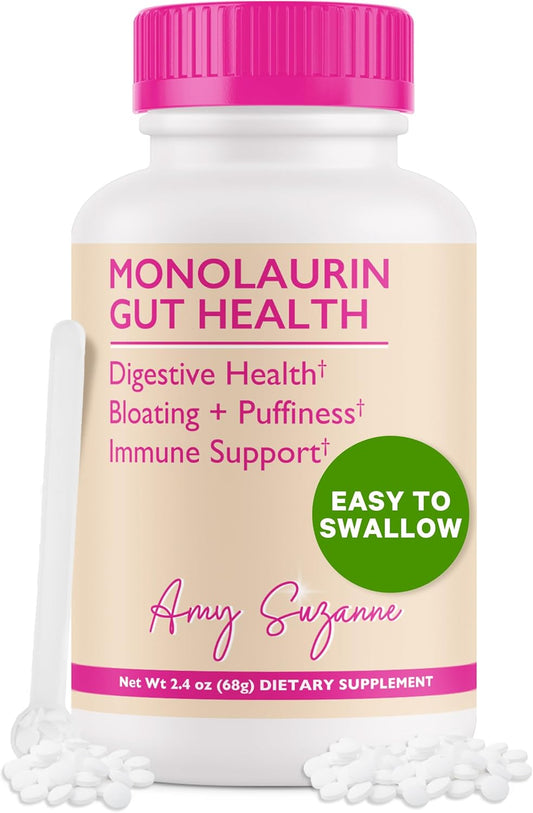 750mg Amy Suzanne Monolaurin Supplement for Gut Health, Skin, Mood, and Immune Support - Concentrated Formula for Bloating Relief - 90 Servings