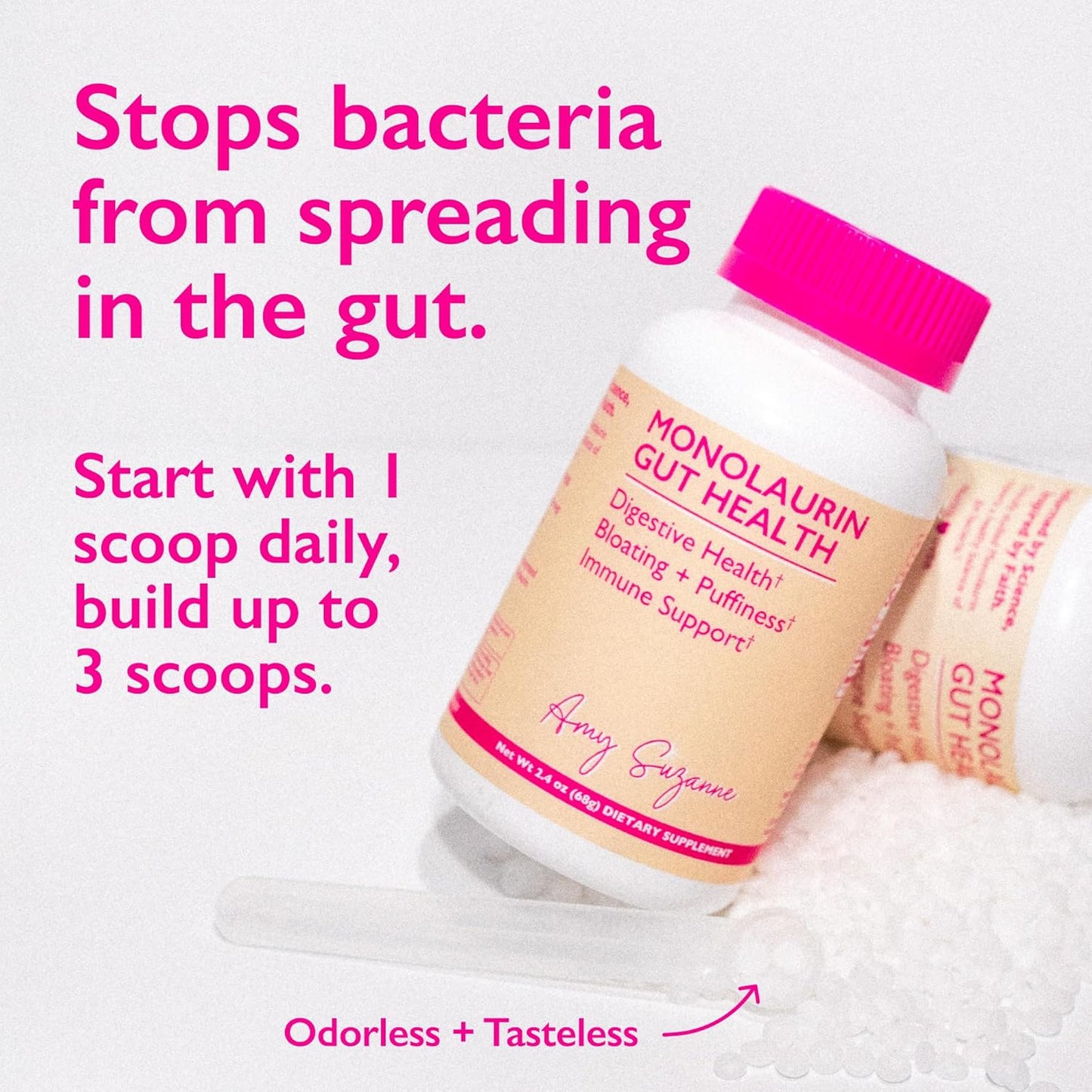 750mg Amy Suzanne Monolaurin Supplement for Gut Health, Skin, Mood, and Immune Support - Concentrated Formula for Bloating Relief - 90 Servings