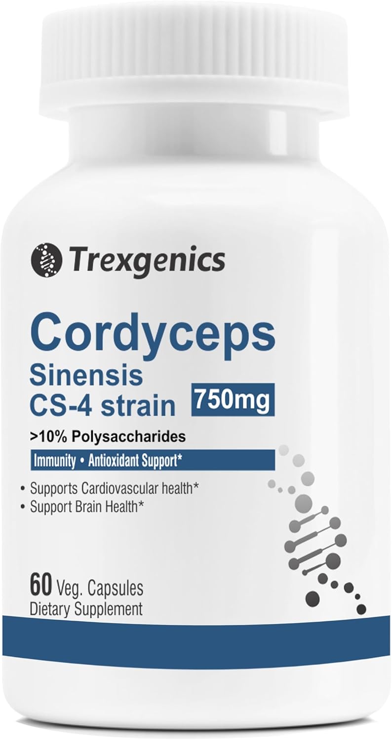 750mg Cordyceps Extract Capsules - 10% Polysaccharides for Immune Support - Vegan & Non-GMO - 60 Count