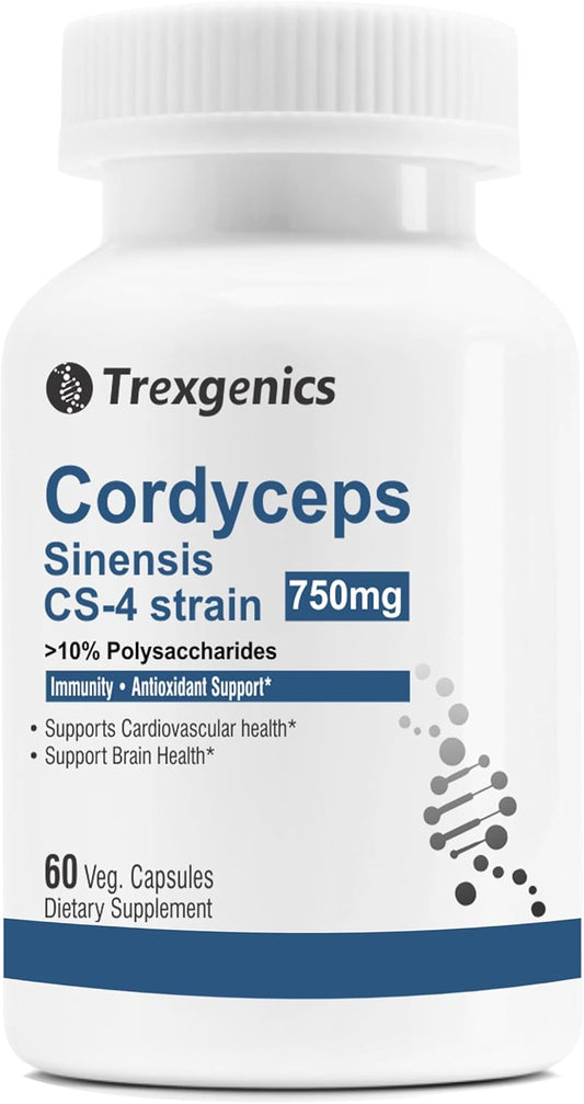750mg Cordyceps Extract Capsules - 10% Polysaccharides for Immune Support - Vegan & Non-GMO - 60 Count
