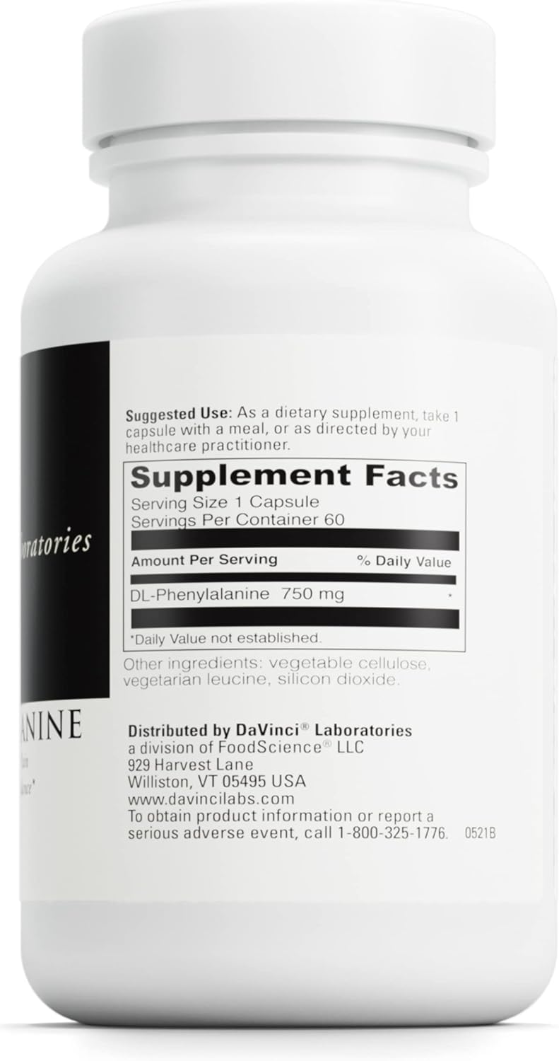 750mg DL-Phenylalanine Amino Acid Supplement for Comfort & Balance - Gluten-Free - 60 Veg Capsules