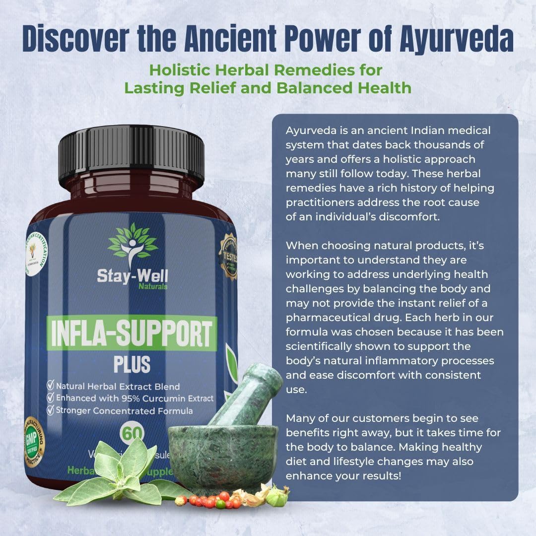 750mg Infla-Support Plus Herbal Supplement with Curcumin, Ashwagandha, Shatavari, Fenugreek - 60ct