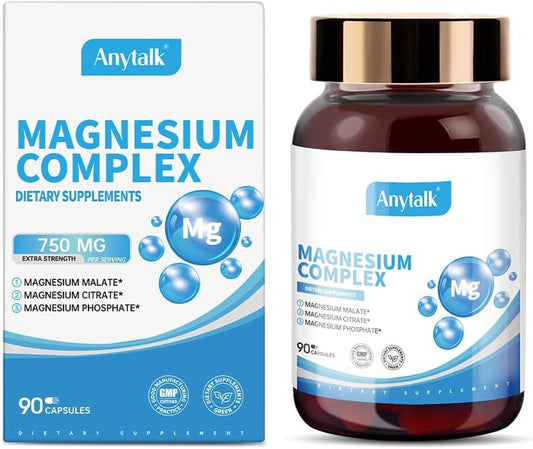 750mg Magnesium Complex Supplement - 90 Capsules, Vegetarian & Non-GMO - Gluten Free