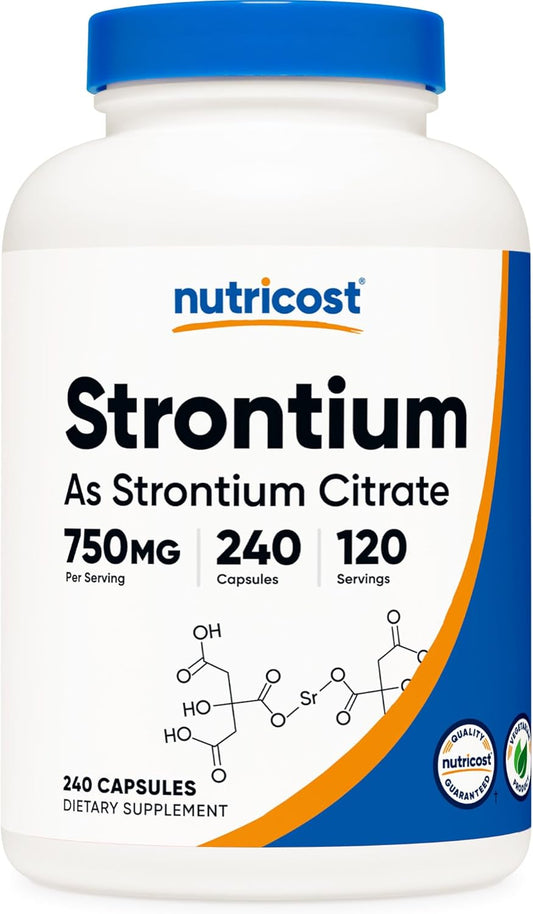 750mg Strontium Capsules - 240 Count, Vegetarian, Non-GMO, Gluten Free by Nutricost