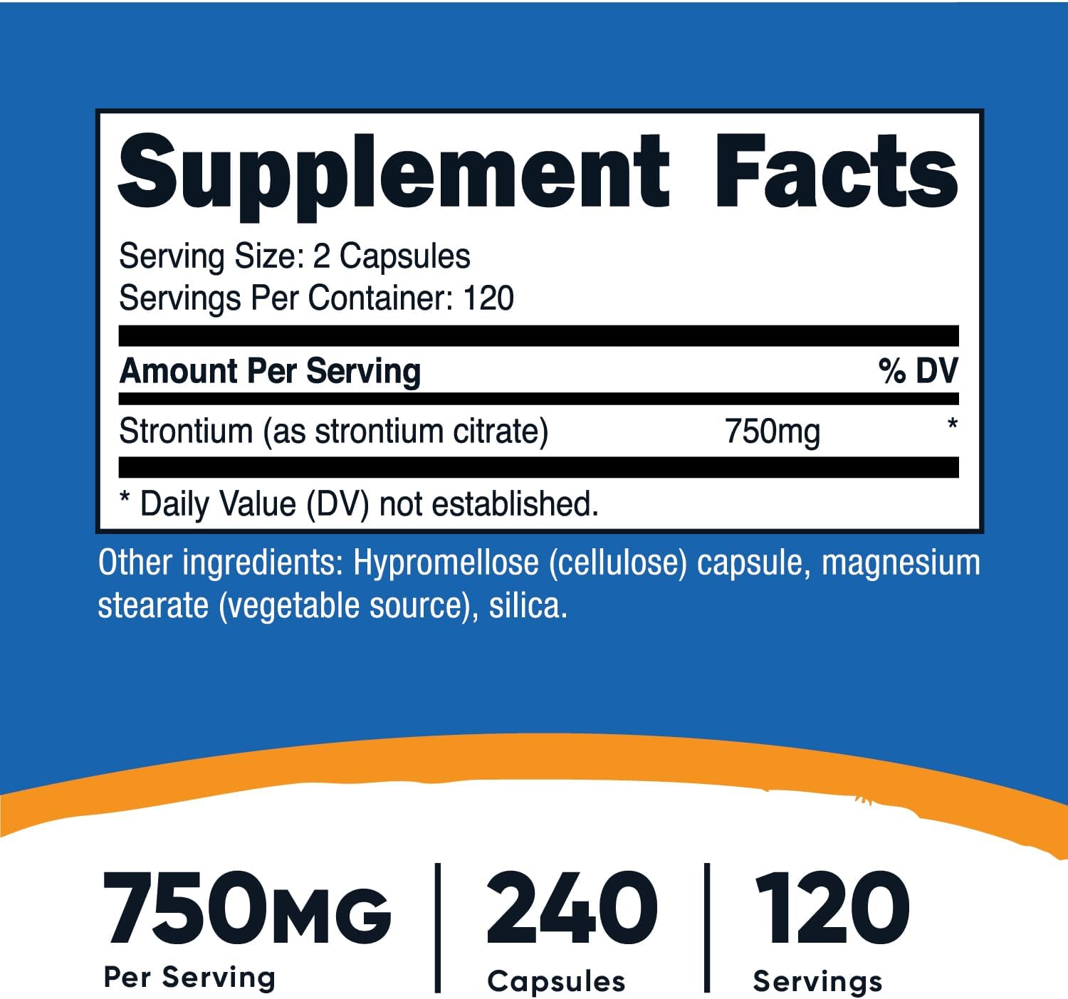 750mg Strontium Capsules - 240 Count, Vegetarian, Non-GMO, Gluten Free by Nutricost