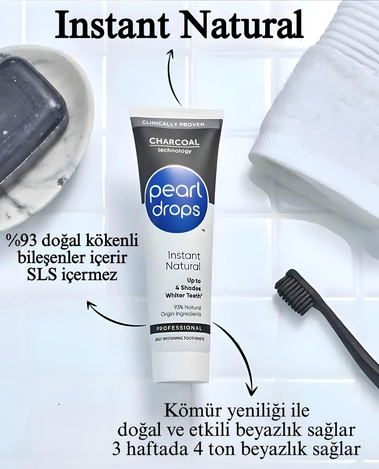 75ml Pearl Drops Instant Natural White Activated Charcoal Toothpaste