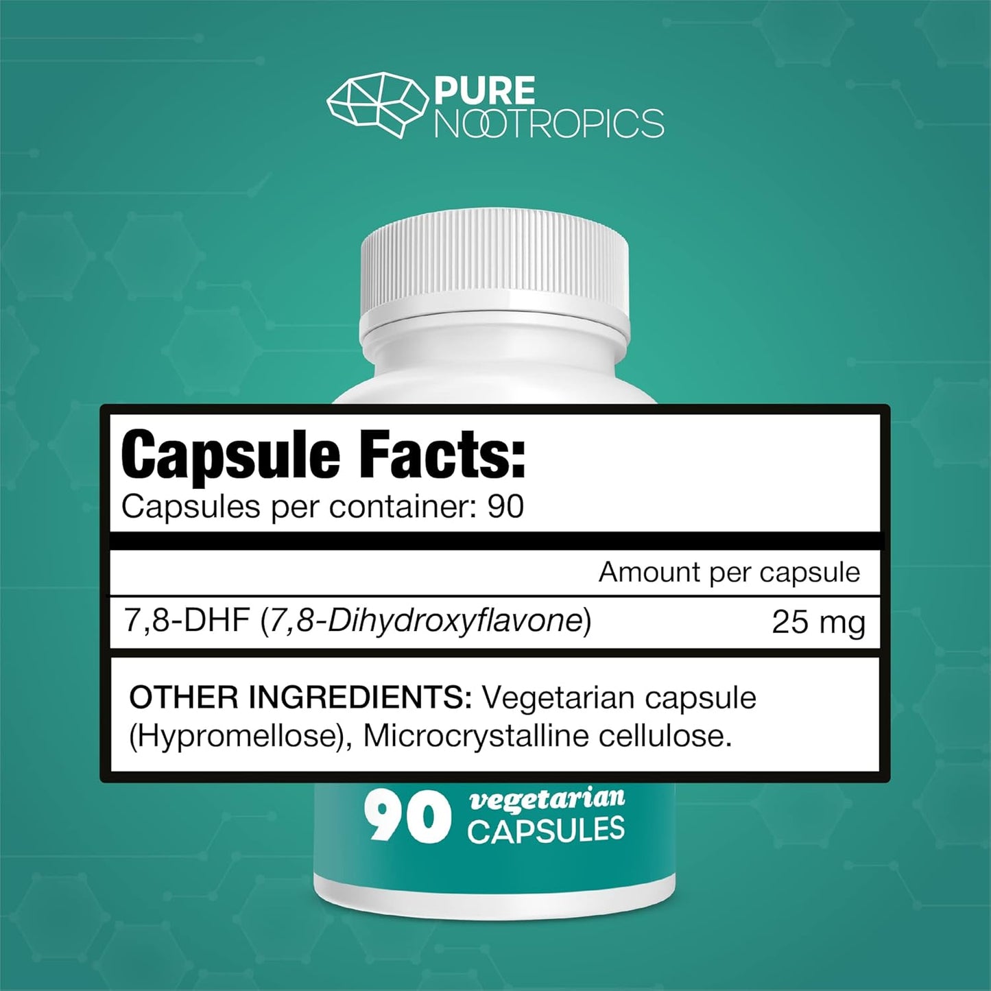 7,8-DHF Nootropic Supplement Capsules | 25 mg | 90 Veg Caps | Brain Support Vegan Pills
