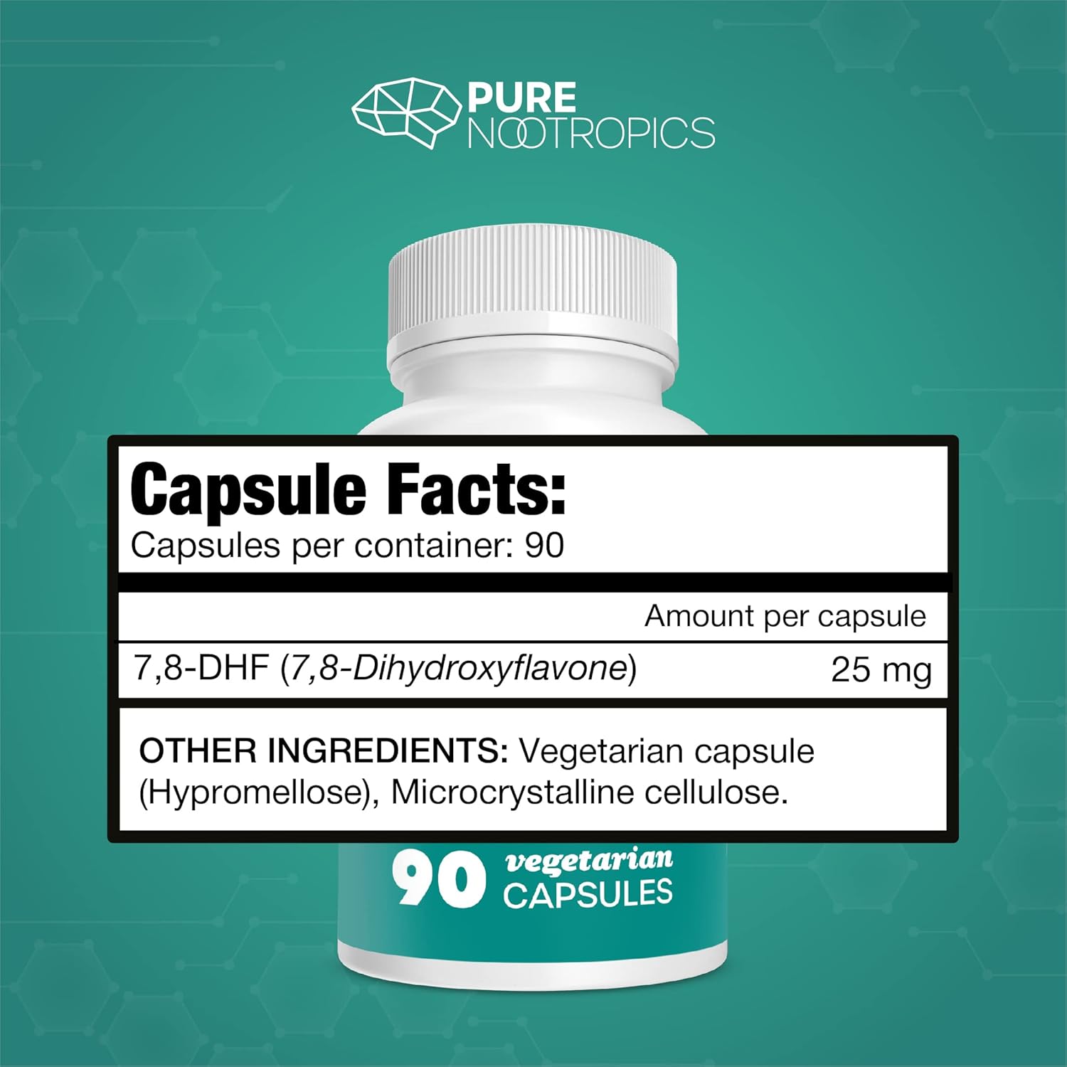 7,8-DHF Nootropic Supplement Capsules | 25 mg | 90 Veg Caps | Brain Support Vegan Pills