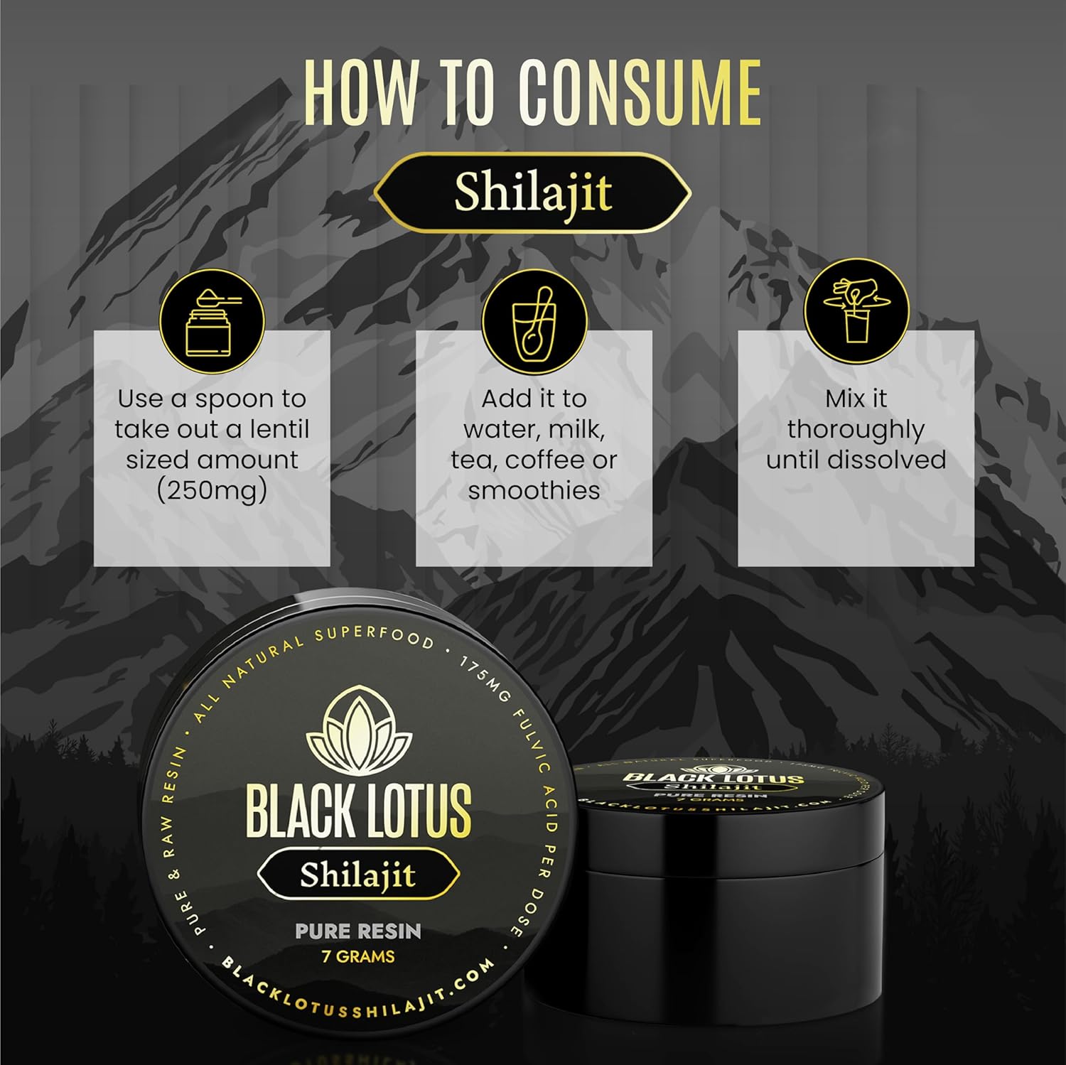 7g Black Lotus Pure Shilajit Resin: 100% Natural Superfood with Amino Acids, Fulvic Acid, Trace Minerals - Immune Support & Energy Boost for Men & Women