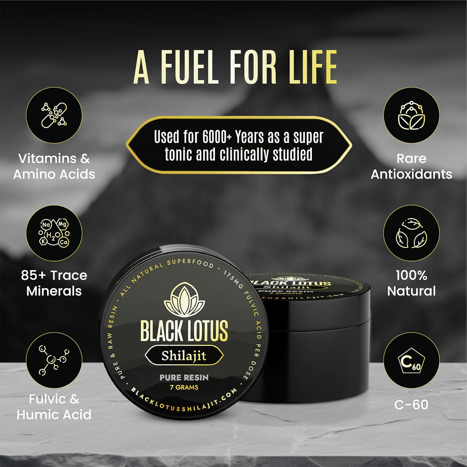 7g Black Lotus Pure Shilajit Resin: 100% Natural Superfood with Amino Acids, Fulvic Acid, Trace Minerals - Immune Support & Energy Boost for Men & Women