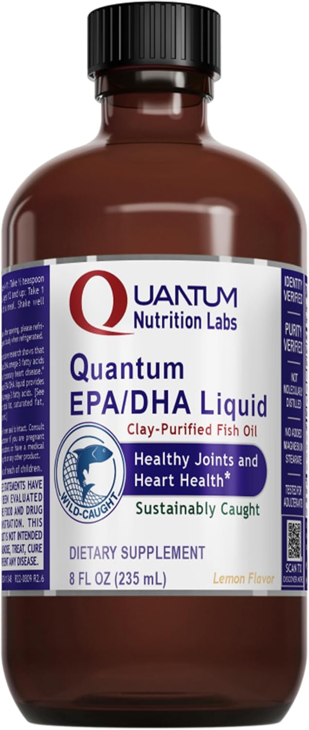 8 Fl Oz Omega 3 Fish Oil Liquid Supplement for Joint, Heart, & Brain Health Support - Quantum Nutrition Labs EPA/DHA Liquid