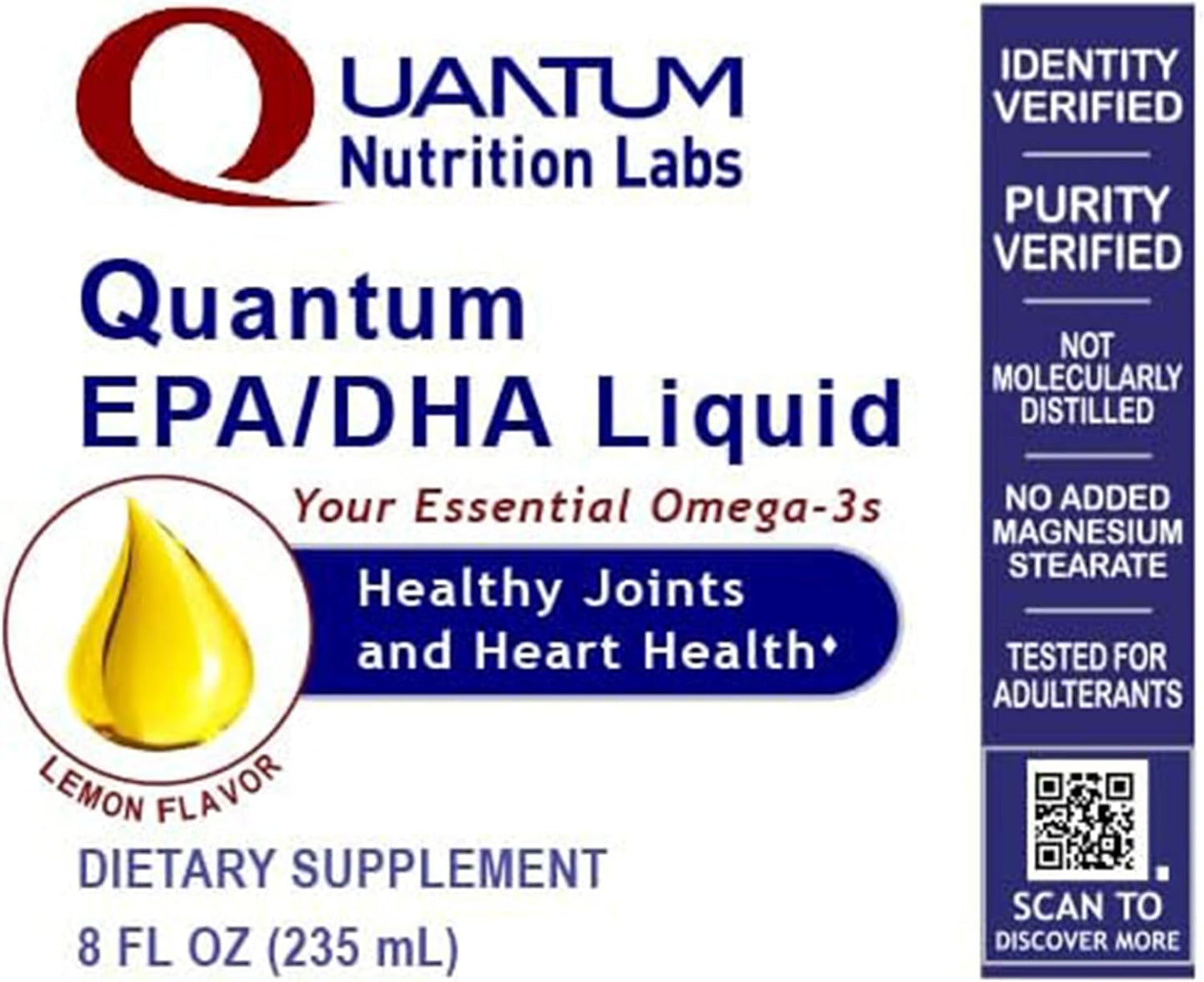8 Fl Oz Omega 3 Fish Oil Liquid Supplement for Joint, Heart, & Brain Health Support - Quantum Nutrition Labs EPA/DHA Liquid