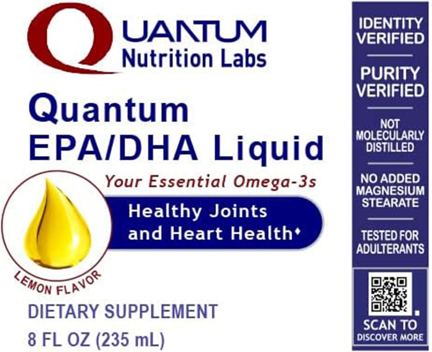8 Fl Oz Omega 3 Fish Oil Liquid Supplement for Joint, Heart, & Brain Health Support - Quantum Nutrition Labs EPA/DHA Liquid