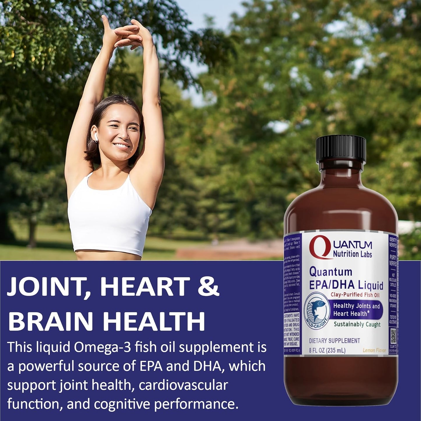 8 Fl Oz Omega 3 Fish Oil Liquid Supplement for Joint, Heart, & Brain Health Support - Quantum Nutrition Labs EPA/DHA Liquid