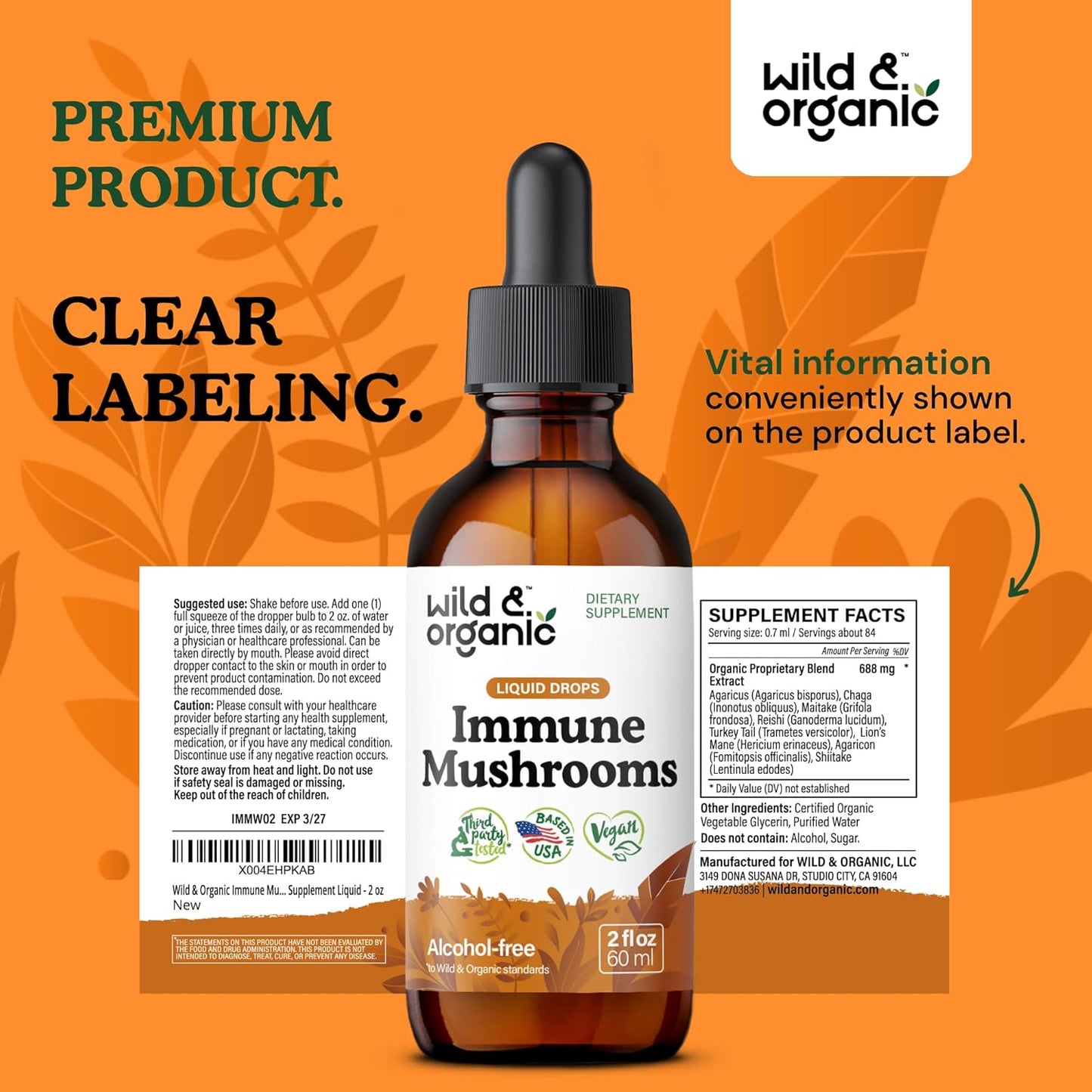 8-in-1 Mushroom Complex Tincture for Immune Support - Wildcrafted & Organic - Chaga, Turkey Tail, Lion's Mane, Reishi Extract - Vegan, Sugar & Alcohol-Free - 2 fl oz Liquid Supplement - BoostGo Australia