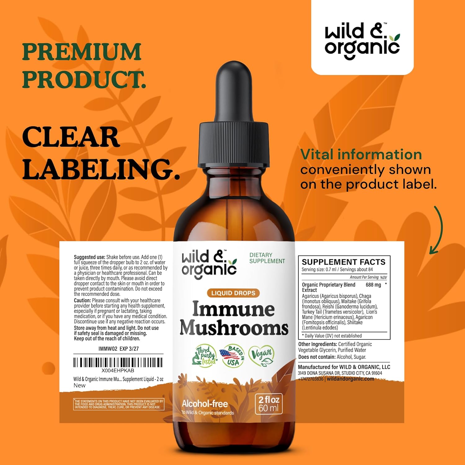 8-in-1 Mushroom Complex Tincture for Immune Support - Wildcrafted & Organic - Chaga, Turkey Tail, Lion's Mane, Reishi Extract - Vegan, Sugar & Alcohol-Free - 2 fl oz Liquid Supplement - BoostGo Australia