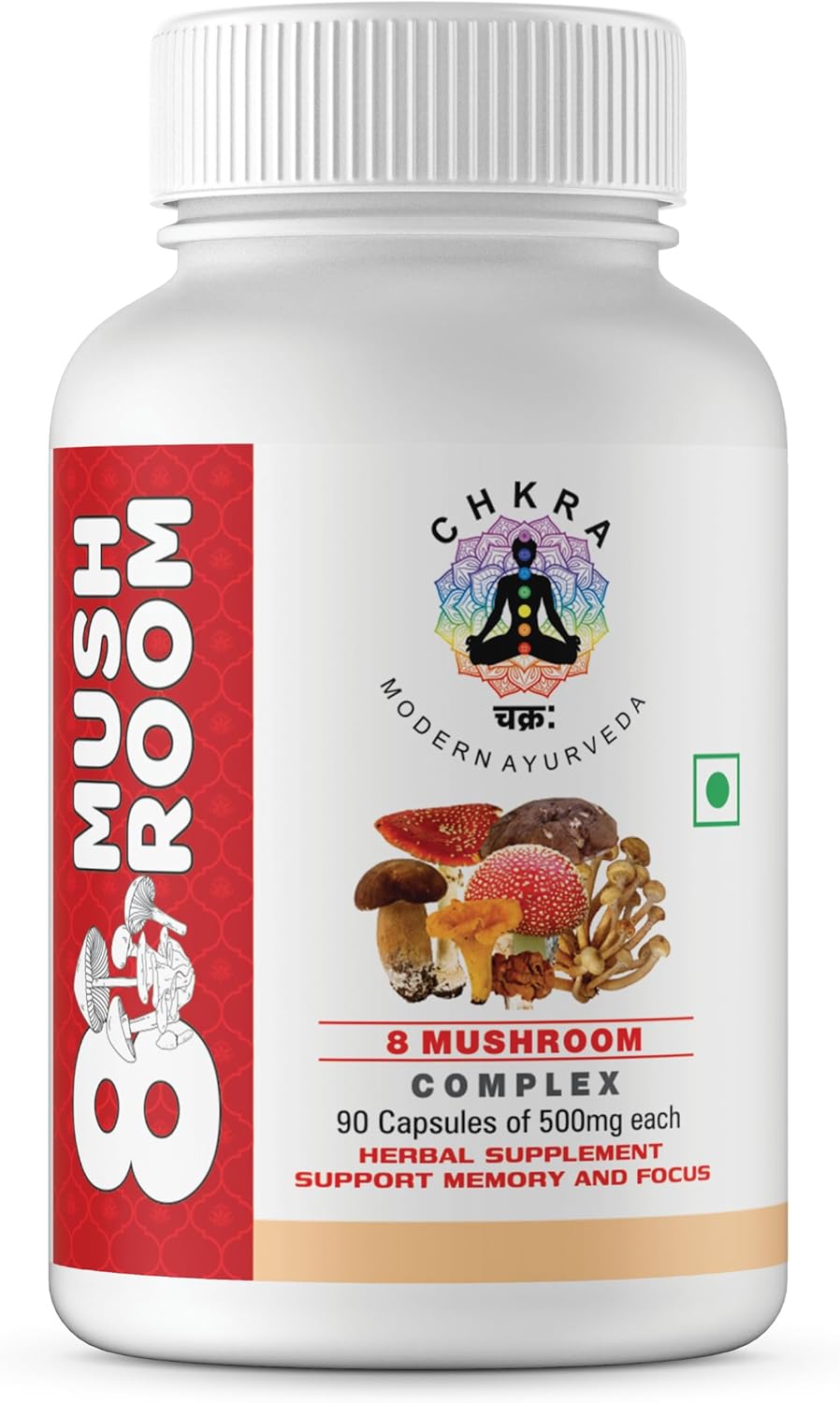 8 Mushroom Complex Supplement - 90 Capsules with Lions Mane, Turkey Tail, Cordyceps, Reishi, Shitake, Maitake, Chaga, Oyster Mushroom Extract for Immune Support and Brain Boost