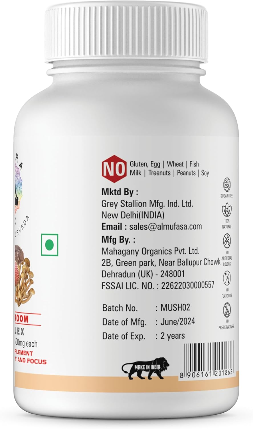 8 Mushroom Complex Supplement - 90 Capsules with Lions Mane, Turkey Tail, Cordyceps, Reishi, Shitake, Maitake, Chaga, Oyster Mushroom Extract for Immune Support and Brain Boost