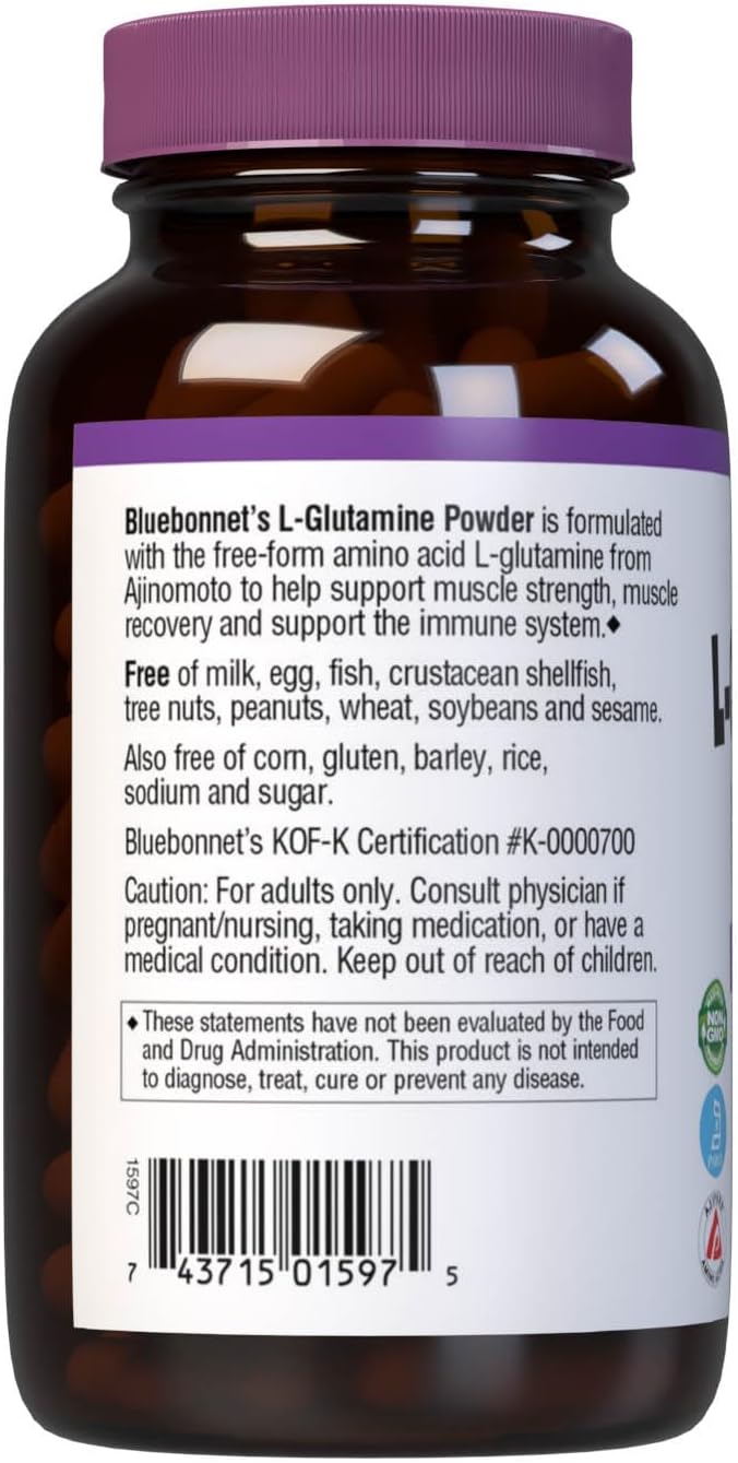 8 Ounce Bluebonnet Nutrition L-Glutamine Powder for Muscle Recovery and Immune Support