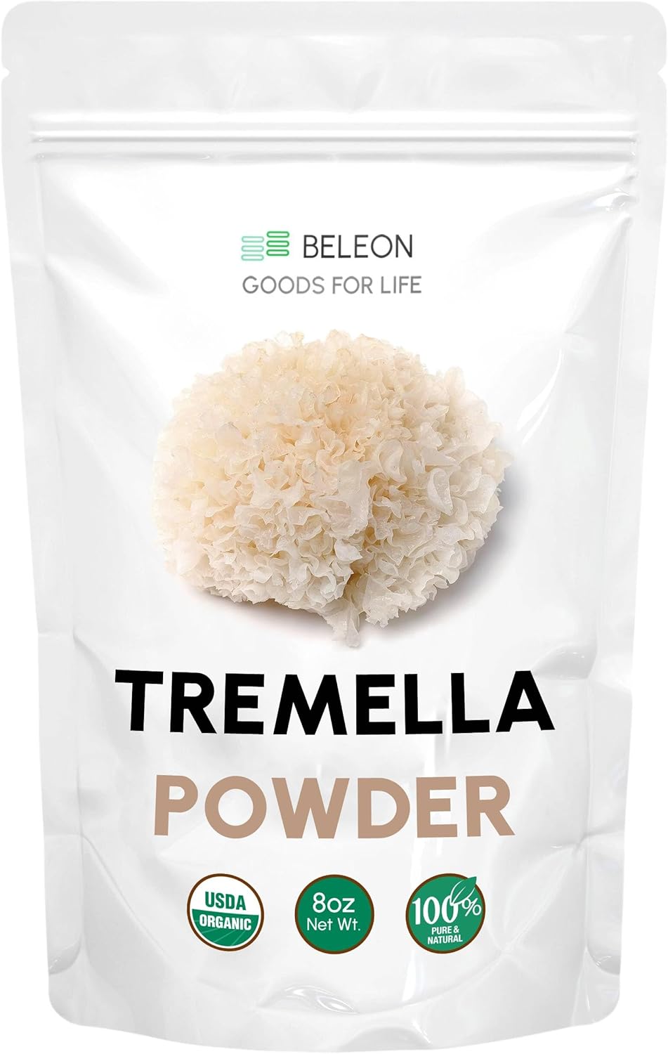 8 oz Beleon Goods For Life Organic Tremella Mushroom Powder - Pure and Natural Mushroom Supplement