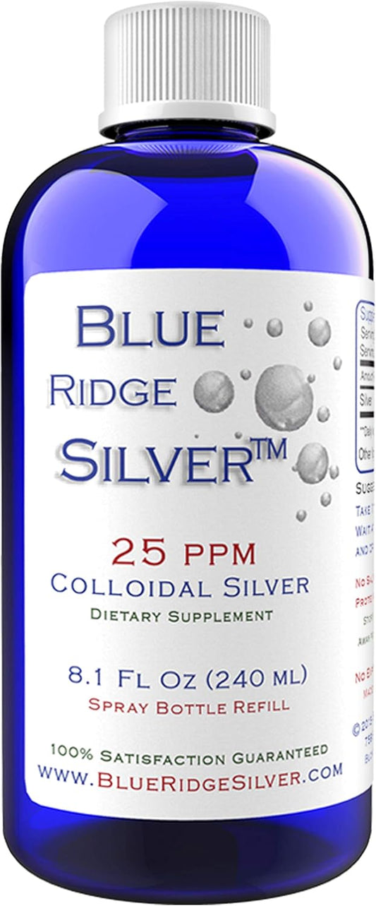 8 oz Blue Ridge Silver Colloidal Silver 25 ppm - Natural Immune Support Health Supplement