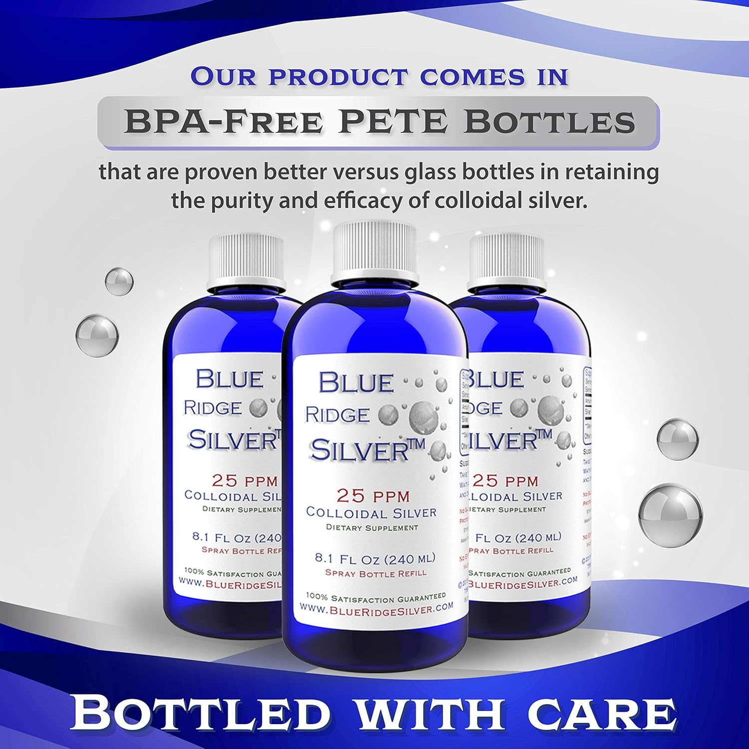 8 oz Blue Ridge Silver Colloidal Silver 25 ppm - Natural Immune Support Health Supplement